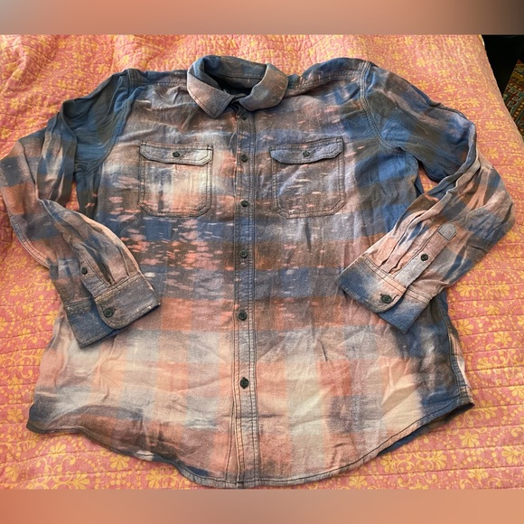 Men’s, Bleach Dyed, Flannel, Button Down - Picture 1 of 4
